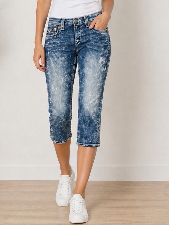 Big Star Denim - Big Star Liv Capri Jeans Size 28 Acid Wash Low Rise Embroidered Pockets Denim